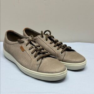Ecco Soft 7 Perforated Taupe Leather Low Sneakers Shoes Men US 13 (47)